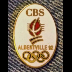 CBS Olympic Media Pin ~ 1992 Albertville, France ~ White ~ by HoHo NYC